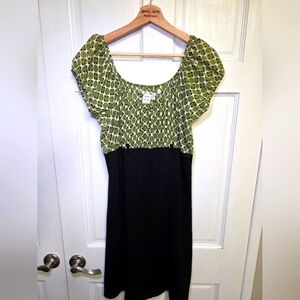 Max Studio Empire Waist Stretch Dress- Size Lg Green & Black